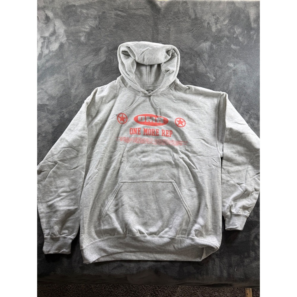 OMR One More Rep Los Angeles California Hoodie Grey Red Graphic Mens Large